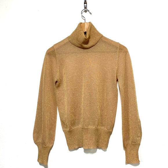 Forever 21 Contemporary Nude Glittery Turtle Neck Lightweight Sweater Sz XS - Picture 1 of 9